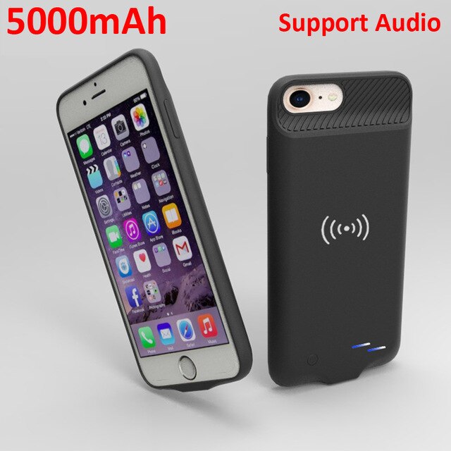 Funda de carga inalámbrica Qi para iPhone 6s 6 7 8 SE , cargador de batería, funda de batería para iPhone 6s 6 7 8 Plus: Black For 6 6s Plus