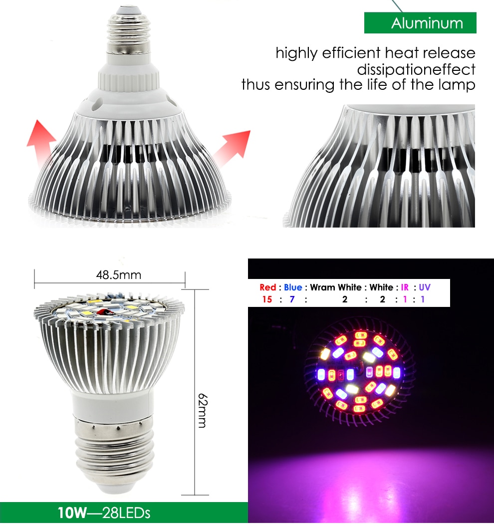 Full Spectrum E27 Led Grow Light 18/28/40/78/120 Leds Red Blue UV IR Grow Lamp For Indoor Plants Hydroponics Flowers Vegetables