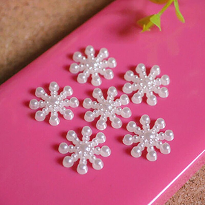 Imitatie Parels Plaksteen Voor Art Scrapbooking/Diy Decoratie 12Mm 100Pcs Kunstmatige Witte Sneeuwvlok Kralen Craft