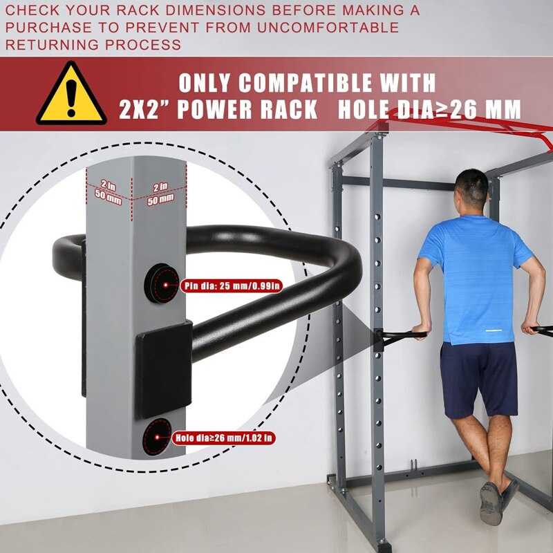 Fitness Dip Bar Attachment Heavy Duty Dip Bar Fit for 2x2inch Tube Power Rack Fitness Workout Dip Bar Station