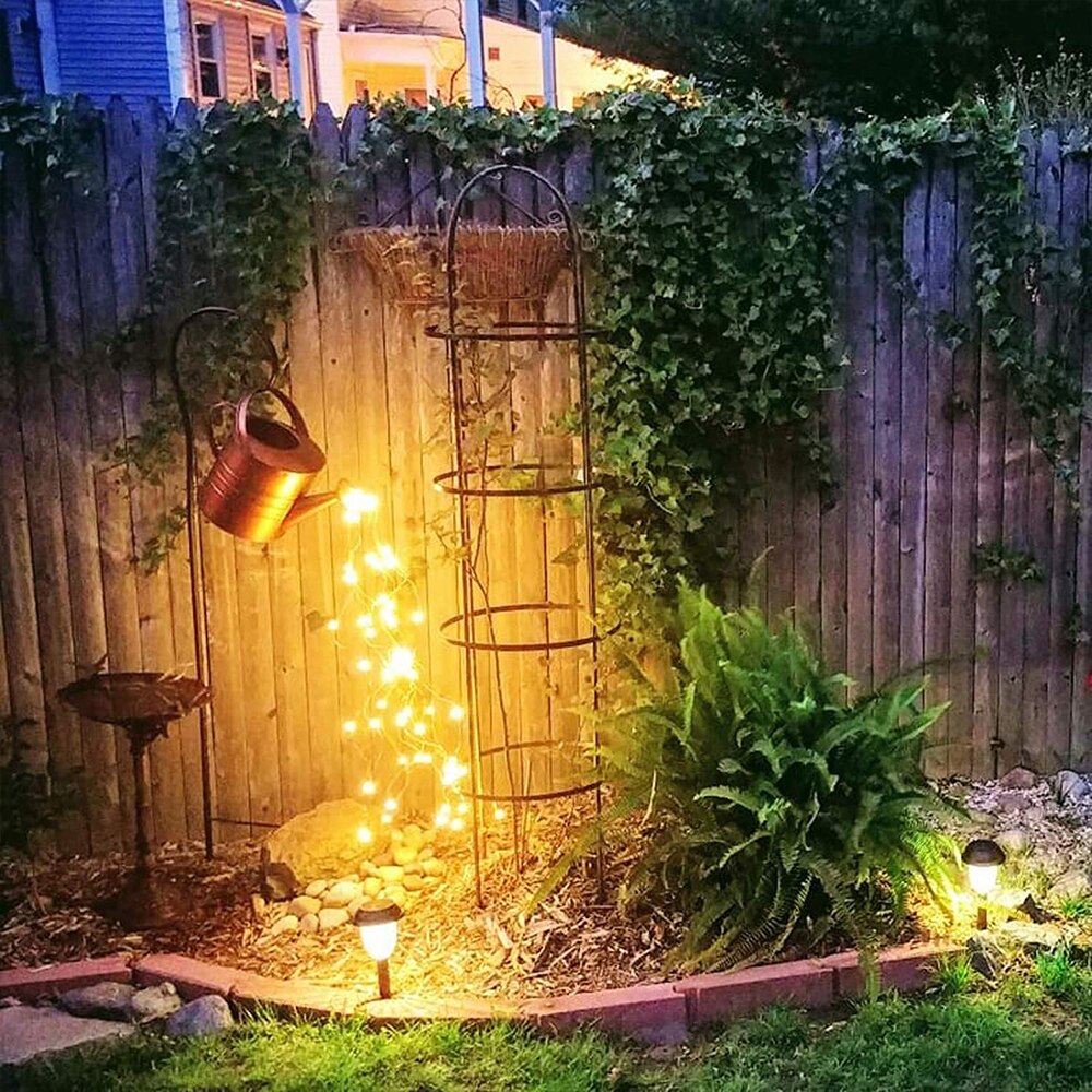 Regadera con luces, tiras de luces de mimbre impermeables, alimentada por batería, luces LED para decoración de interior y exterior
