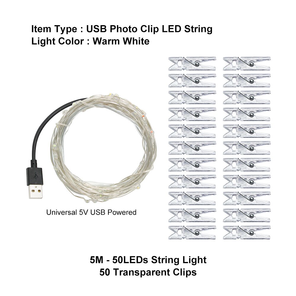 2m 5m 10m LED Garland Photo clip string lights powered by Battery USB fairy light Wedding Party lighting Home Decoration