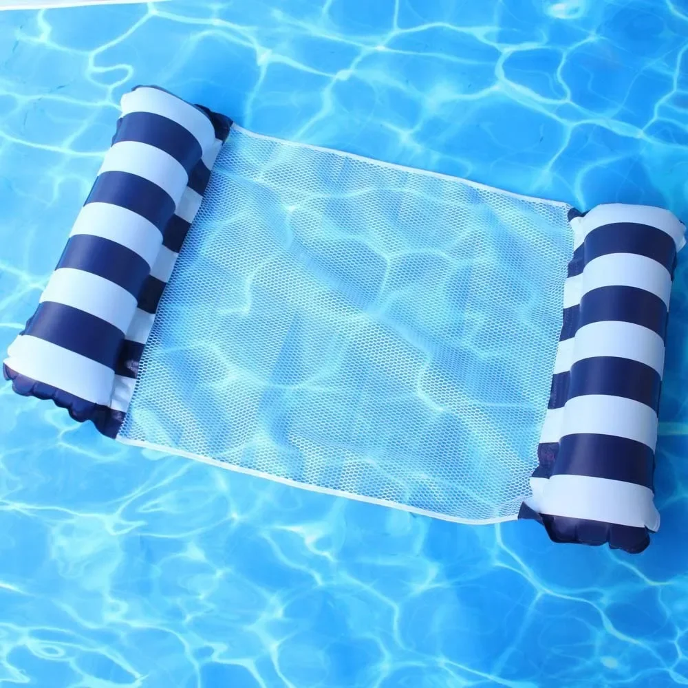Sofá de agua para natación, hamaca inflable, estera flotante para adultos, tumbonas de piscina, camas, accesorios de plegables a rayas: Blanco
