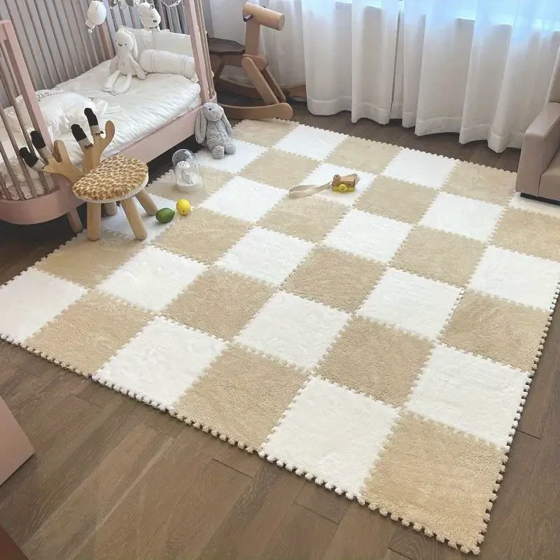 Soft Fluffy Puzzle Foam Floor Mat-Interlocking Square Play Mat Tiles for Kids Baby Nursery,Non-Slip Carpet Rug bedroom rug