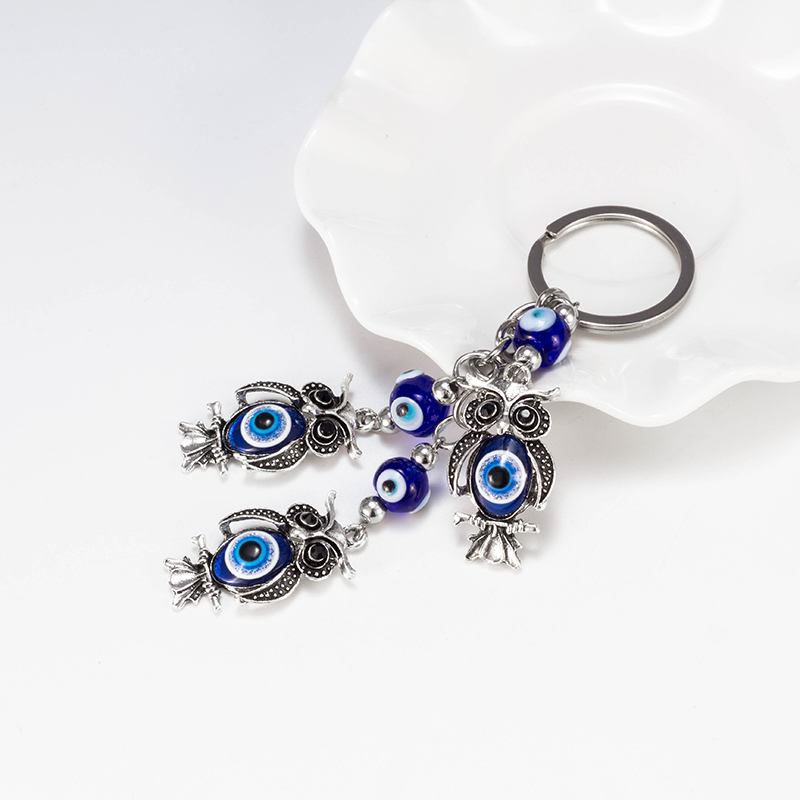 Porte-clés porte-bonheur turc grec pour hommes et femmes, bijoux EY5330 en verre, Animal, hibou plante, mauvais œil,