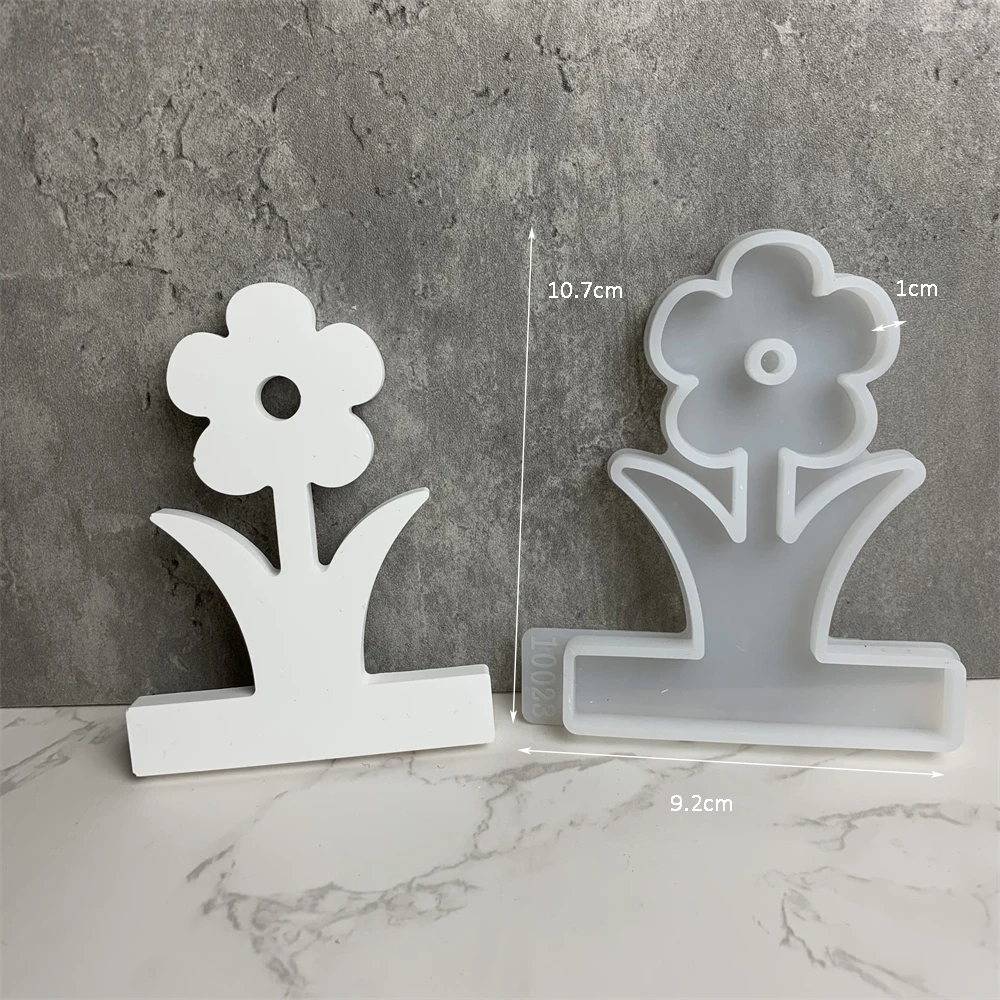 Molde de silicona para candelabro de flores, portavelas DIY para luz de té, molde de fundición de yeso y cemento, moldes artesanales de resina epoxi de girasol: Verde claro