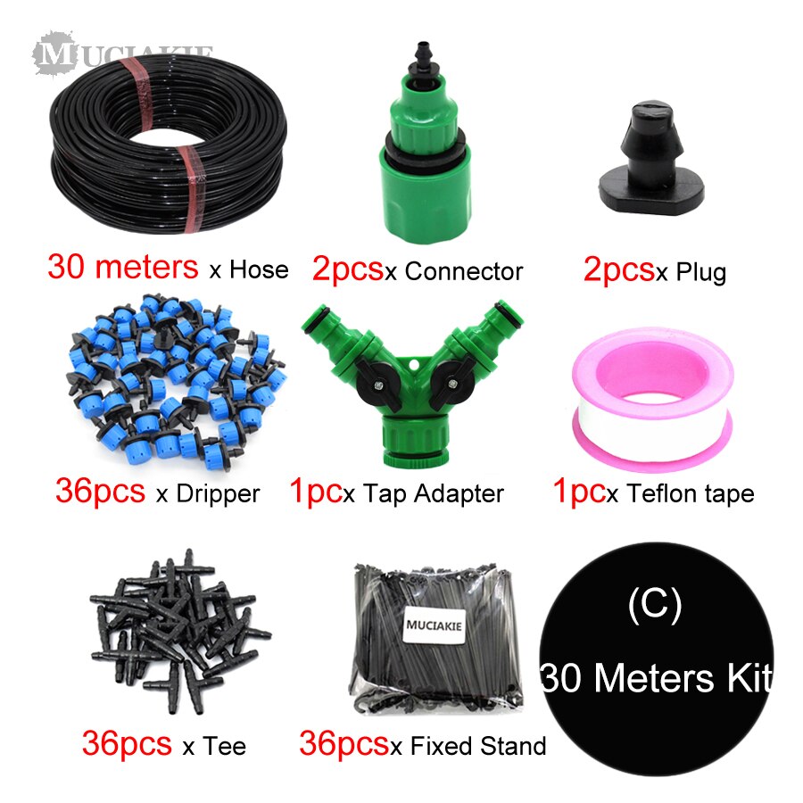 MUCIAKIE 5-50M Blue Adjustable Drip Irrigation Nozzle Watering System Stop to Large Water Garden Patio Micro Kits: 30M Kit CxAB886C