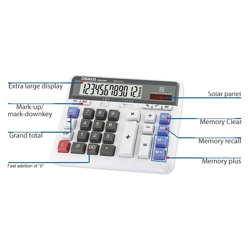 Calculator desktop financial bank environmental abs solar dual 12-bit monitor 2135 for calculator clamshell summons white