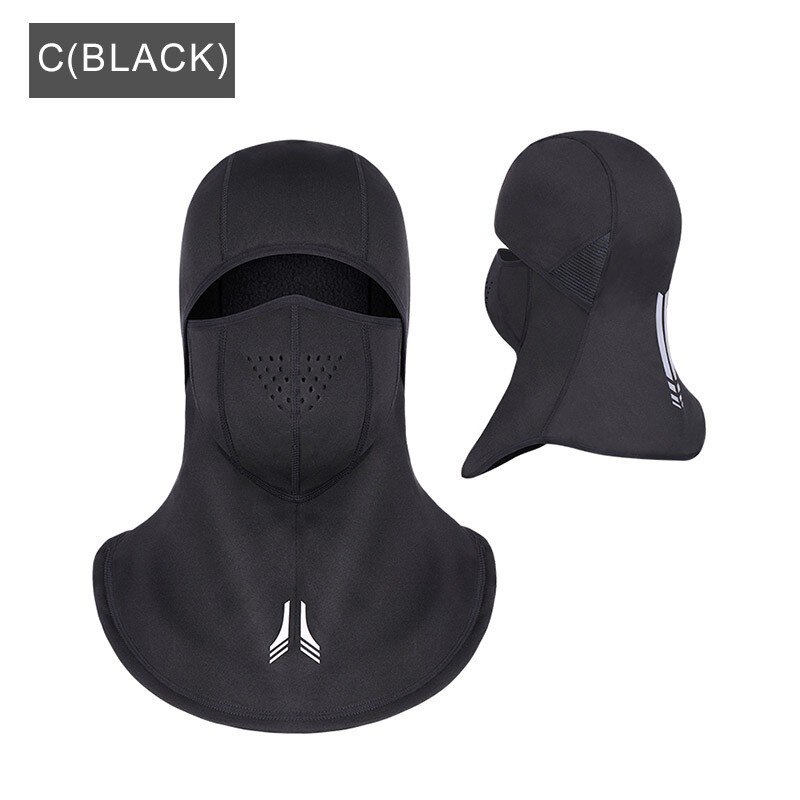 WHEEL UP Cycling Face Mask Cap Ski Bike Thermal Fleece Balaclava Winter Bicycle Face Mask Dustproof hood Skating Hat Headwear: C(BLACK)