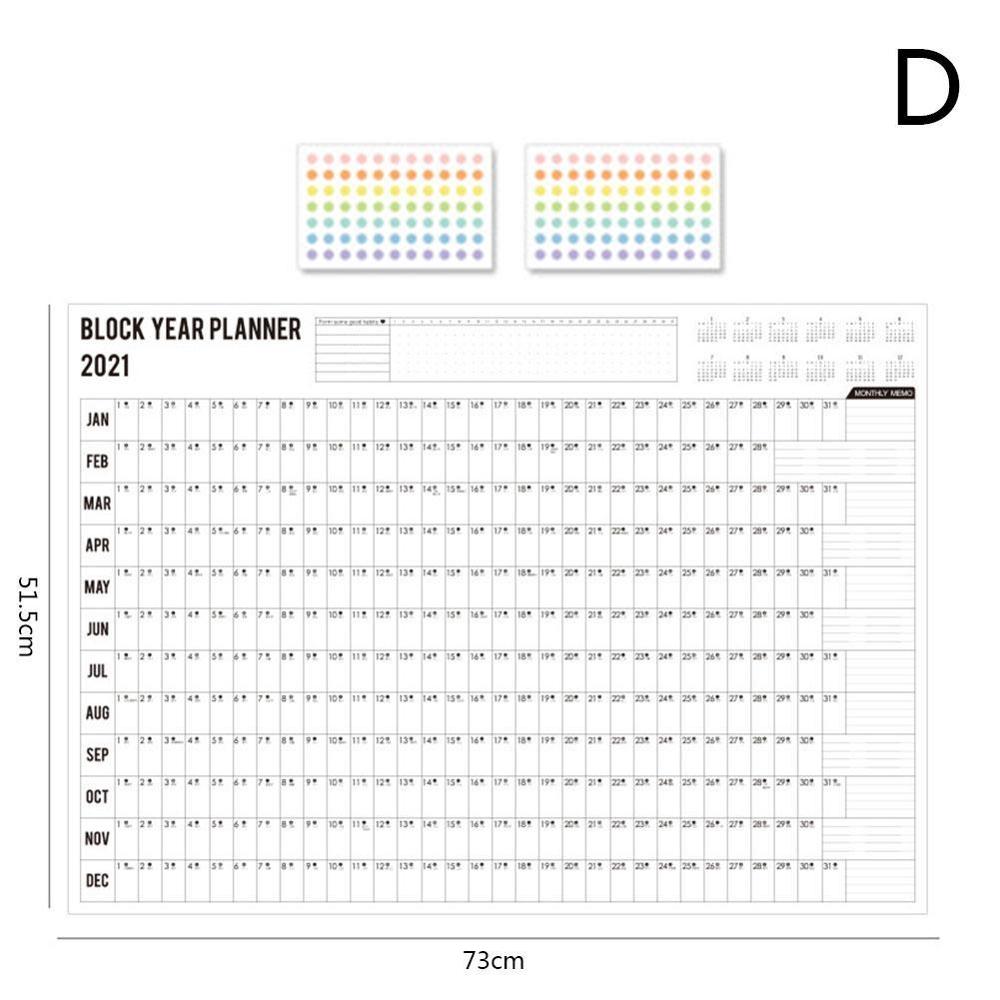 Year Wall Calendar with Colorful Dot Sticker 365 Days Learning Schedule Periodic Planner Year Memo Agenda Organizer Office: D