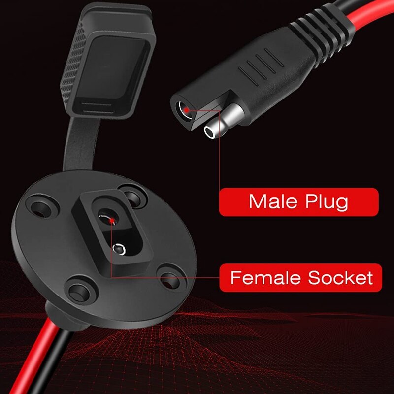 SAE Power Socket Side Wall Port 10AWG Solar Panel Flush Mount Connector Plug Cable For Solar Generator Battery Charger