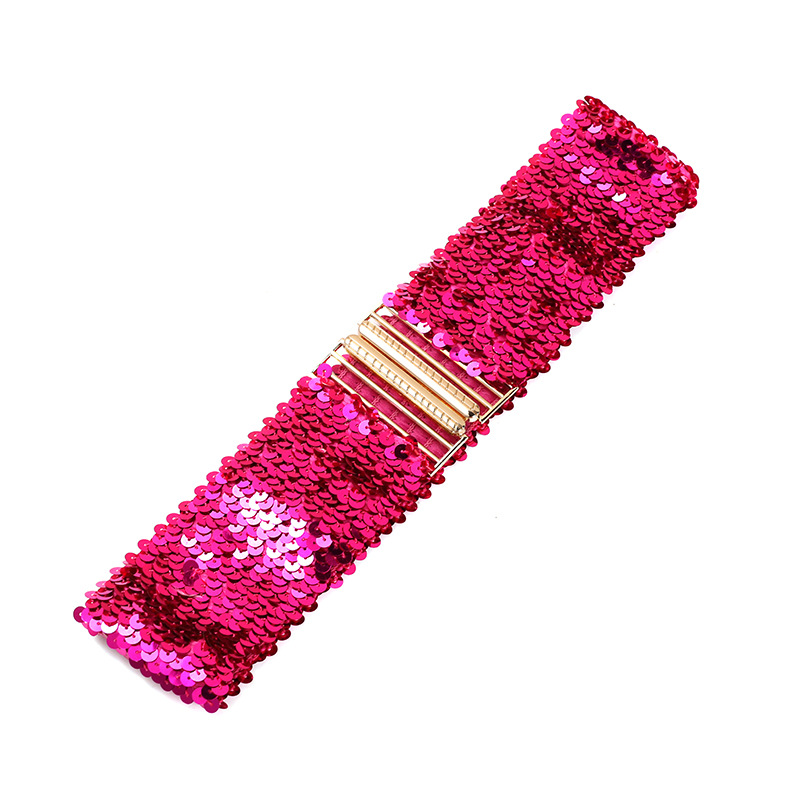 Cinto feminino de lantejoulas, elástico e brilhante, estilo corset, com fivela de metal, alça decorativa para corset, acessório para vestido de festa.: Vermelho
