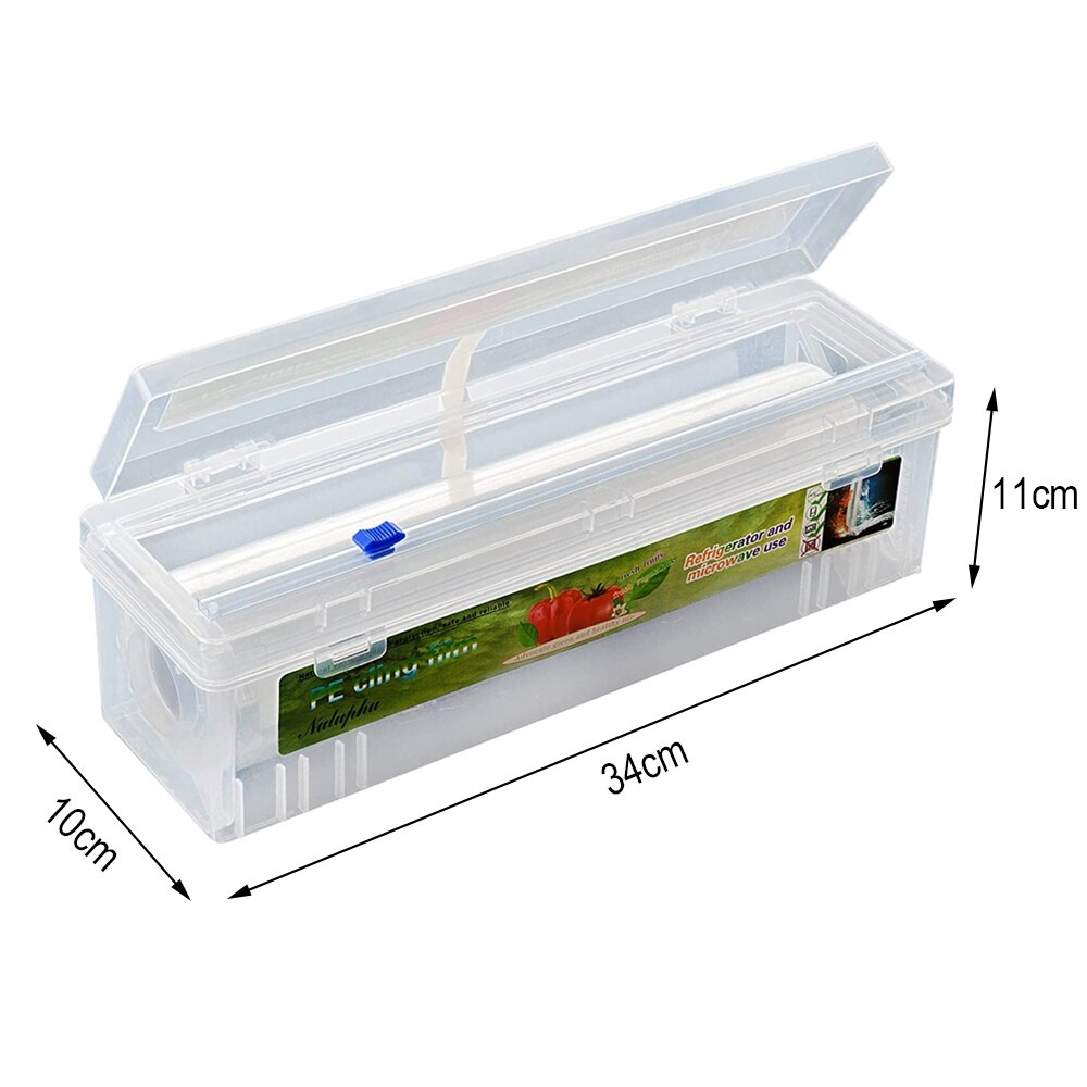 Plastic Voedsel Wrap Dispenser Met Glijbaan Cutter Verstelbare Vershoudfolie Snijder Behoud Folie Opbergdoos Met Zuignap Bodem: Default Title