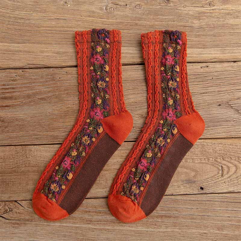 Women Socks Cotton Euramerican National Wind Flowers Autumn and Winter Ladies Socks Warm and Cute: 2