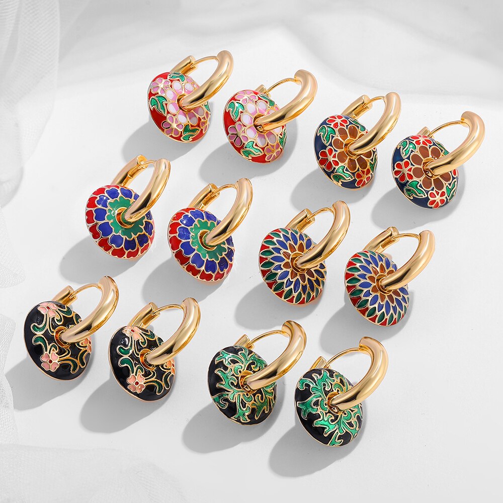 Emaille Ronde Bloem Geschilderd Donuts Oorbel Met Roestvrij Staal Hoepel Oorbellen Voor Vrouwen Partij Sieraden