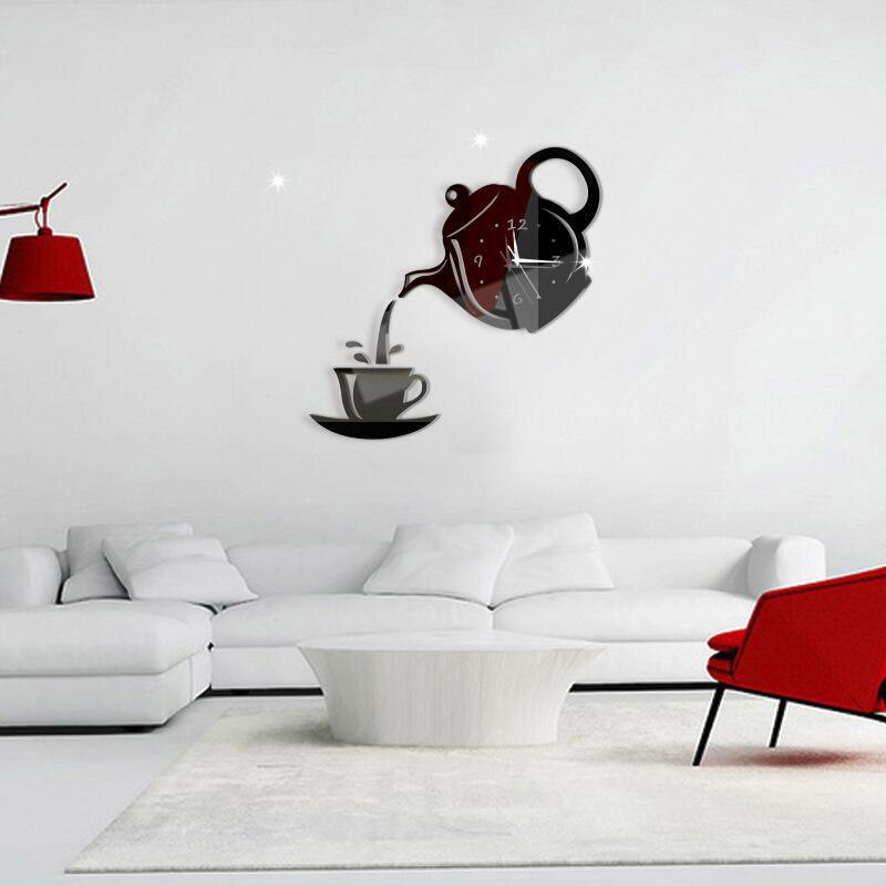 DIY Acryl Koffiekopje Theepot Vorm 3D Wandklok Decoratieve Keuken Wandklokken Woonkamer Eetkamer Home Decor Klok