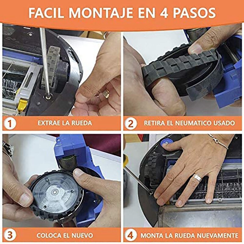Neumáticos para IROBOT ROOMBA Serie 500, 600, 700, 800 y 900, antideslizantes, gran adherencia y fácil montaje, paquete de 4