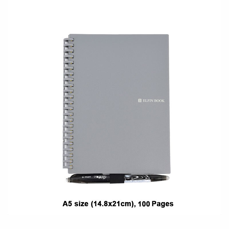 Elfin book 2 Erasable Reusable Smart Microwave Elfinbook Notebook Wave Cloud Erase Evernotes Notepad Note Pad Lined With Pen: Gray A5