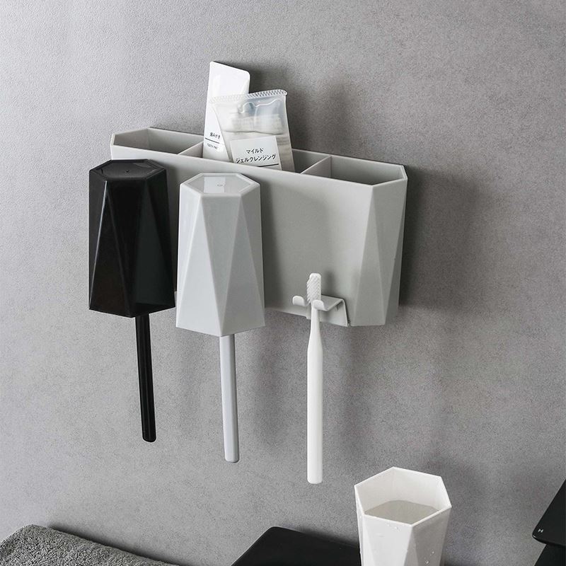 1 Set Wandmontage Tandenborstelhouder Met Borstel Cup Tandpasta Opbergrek Familie Pak Borstel &amp; Plastic Cup Badkamer accessoires