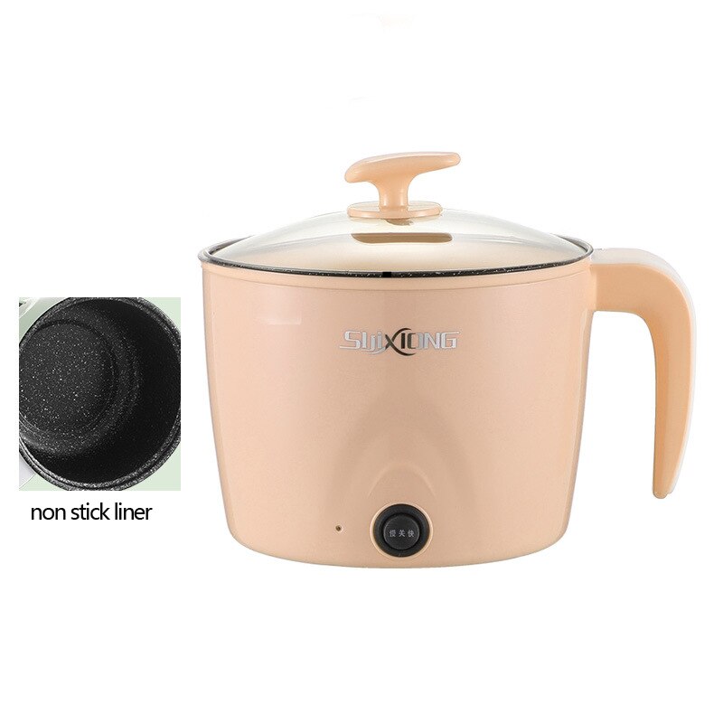 Electric Cooker 1.8L Electric Multicooker 220V Household Pot for 1-2 People Rice Cooker Single/Double Layer Non-stick Pan: Khaki pot / UK