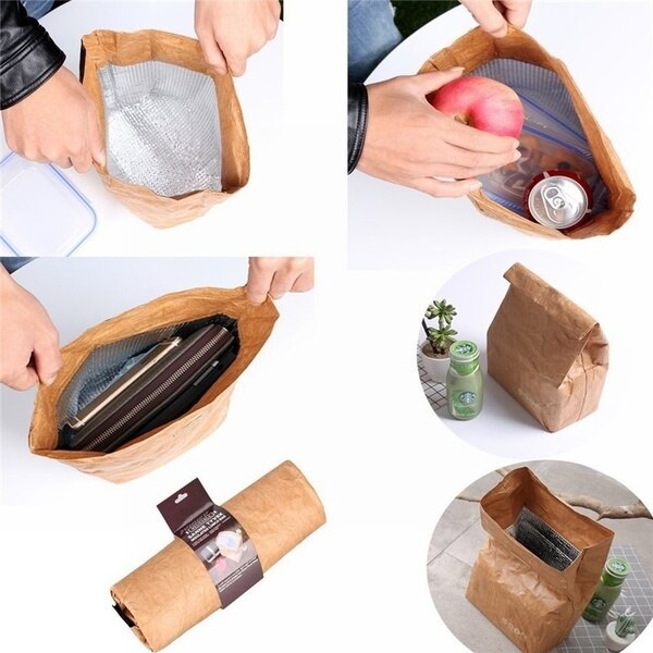 Braun Papier Mittagessen Tasche Wiederverwendbare Isolierte Thermische Kühler Sack Magnetische Verschluss