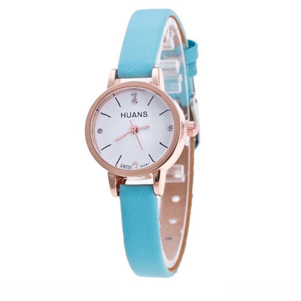 Trend Eenvoudige All-Wedstrijd Dames Horloge Legering Gesp Lederen Quartz Horloges Womens Kleine Verse Stijl Polshorloge Horloges Vrouwen: Sky Blue