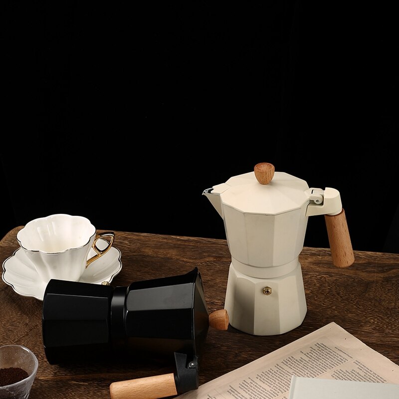 Seiko-cafetera italiana octogonal de aluminio con mango de madera, filtro de goteo hervido, utensilios de café