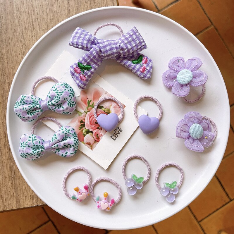 10 stücke Koreanische Süße Kawaii Baby Mädchen Elastische Haar Bands Stoff Blumen- Bogen Haar Seil für freundlicher Kleine Mädchen Haar zubehör: 11Stck Violett Bogen