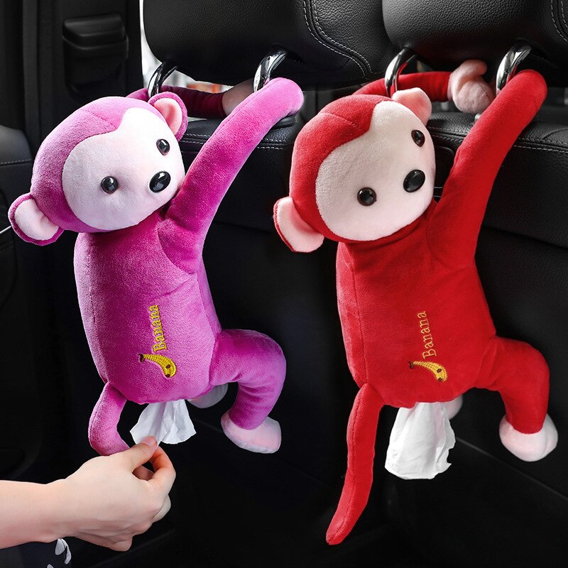 Hanging Monkey Tissue Holder Box Cover Cute Car Home Office Cartoon Animal Home Decor With Tissues Car Interior Accessories