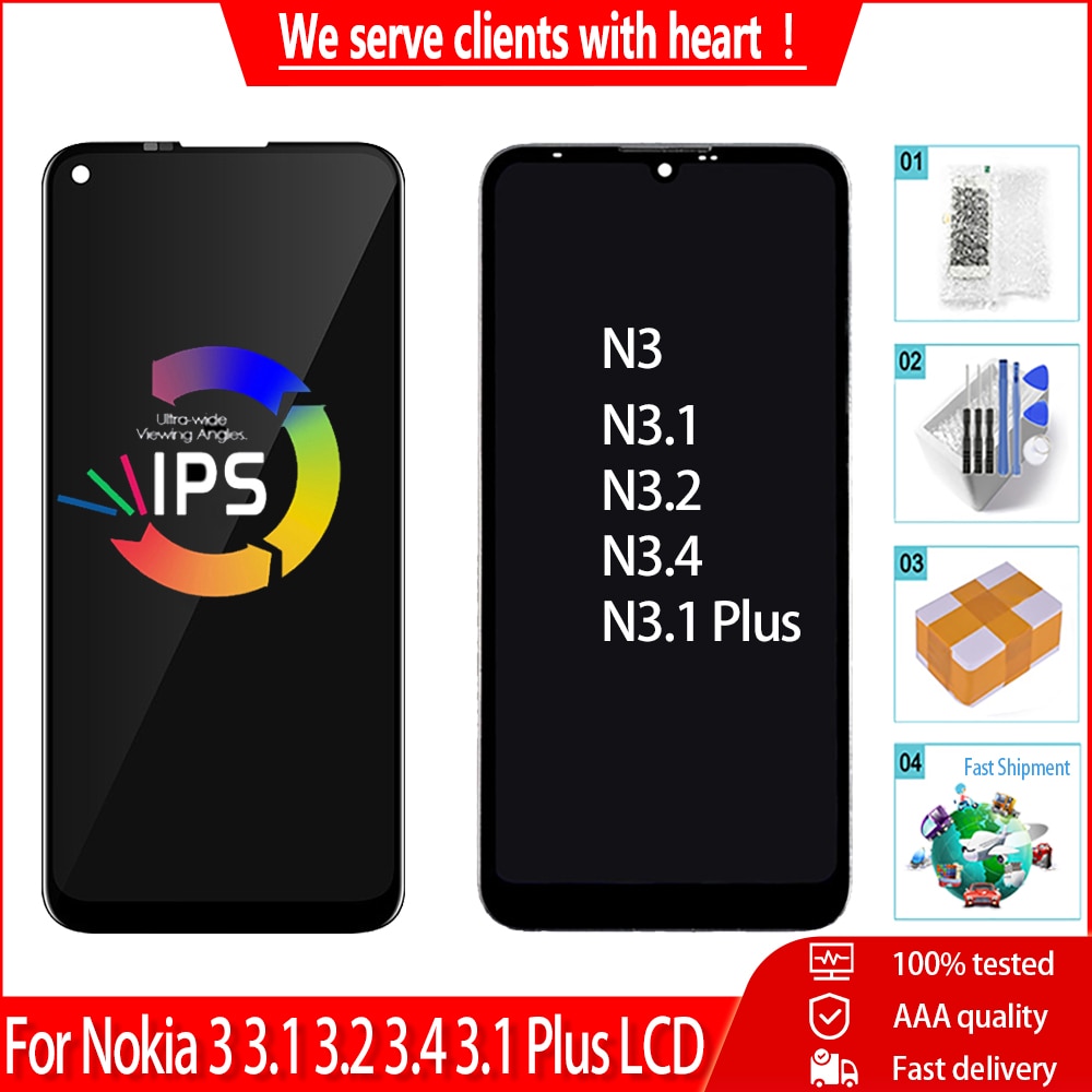 Orig For Nokia 3 3.1 3.2 3.4 LCD Screen Display With 100% Tested Touch Panel Replacement For Nokia 3.1 Plus LCD + Frame