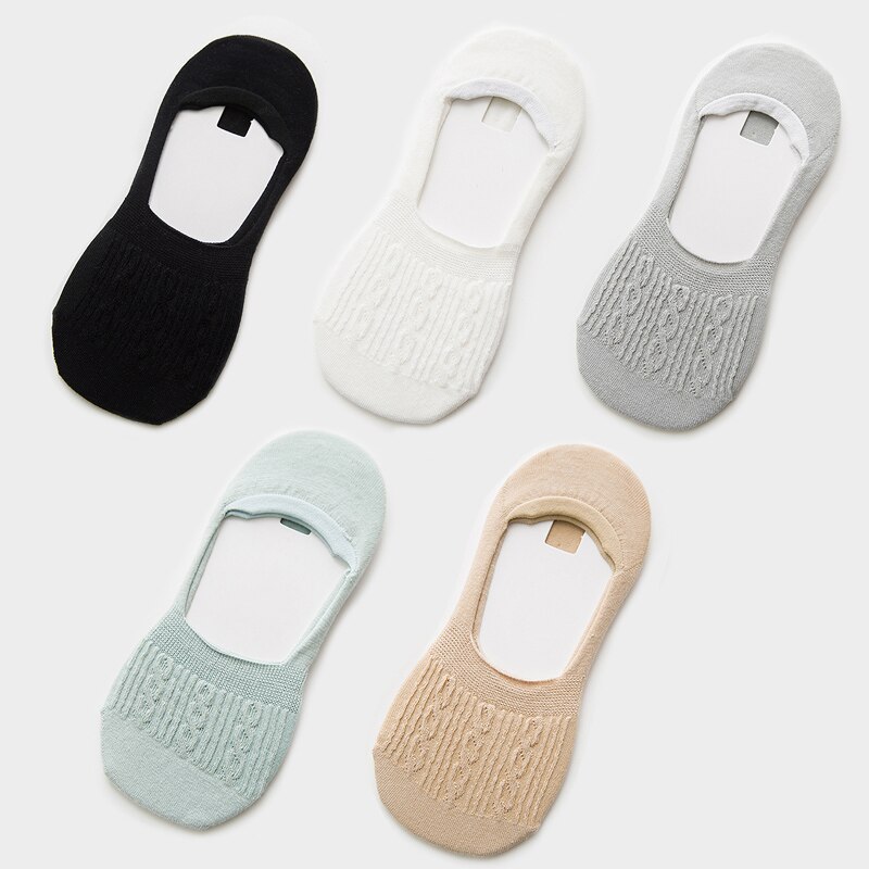 Candy Color Invisible Non-slip Low Cut Socks Women Casual Cotton Breathable Ankle Boat Socks 5Pairs: style O 5 pairs