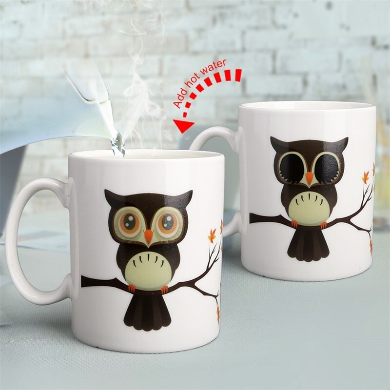 Tasse en céramique, hibou magique changement de couleur, lait café thé, , tasse de boisson sensible à la chaleur chaude et froide, meilleur pour ami
