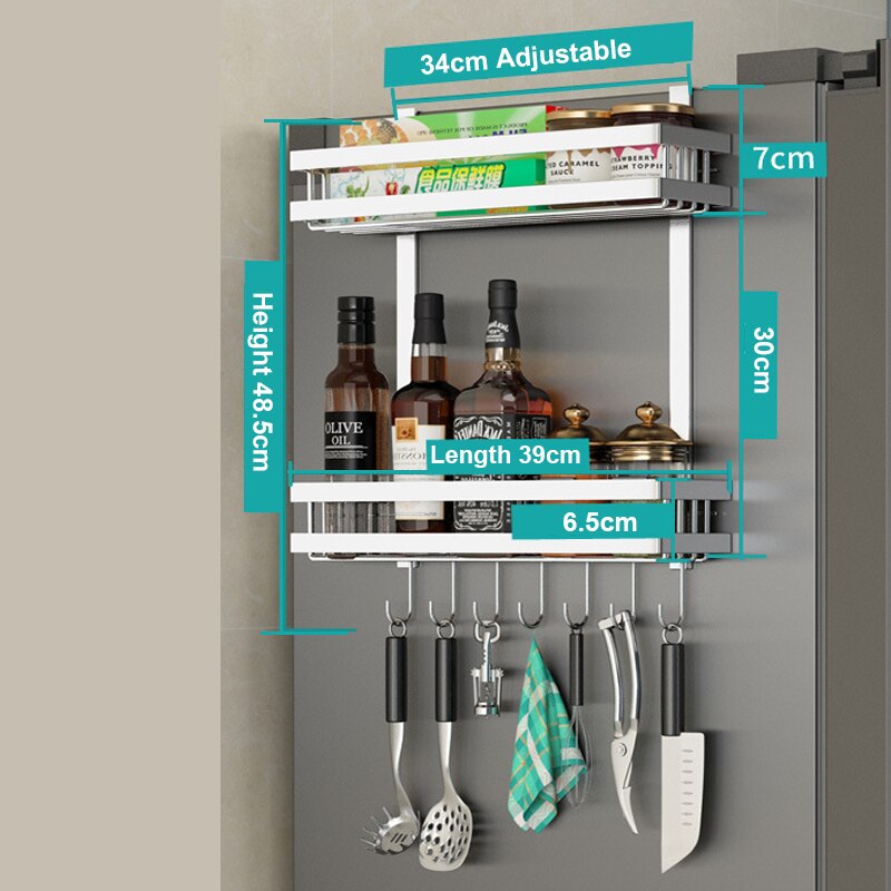 Réfrigérateur côté étagère de rangement étagère placard organisateur cuisine panier armoire gain de place réfrigérateur support suspendu: BC Silver