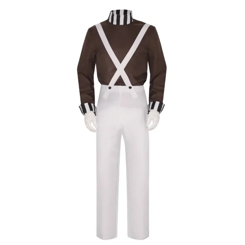 Masculino feminino oompa loompa traje com peruca festa de halloween terno chocolate fábrica trabalhador cosplay roupas para masculino feminino