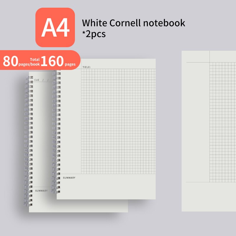 M&amp;G A4/A5/B5/A6 PP Double Spiral Notebook Checkered/Cornell/Horizontal Line/Blank Notepad Pocketbook Journal Diary Drawing: W-A4 Checkered 2PCS