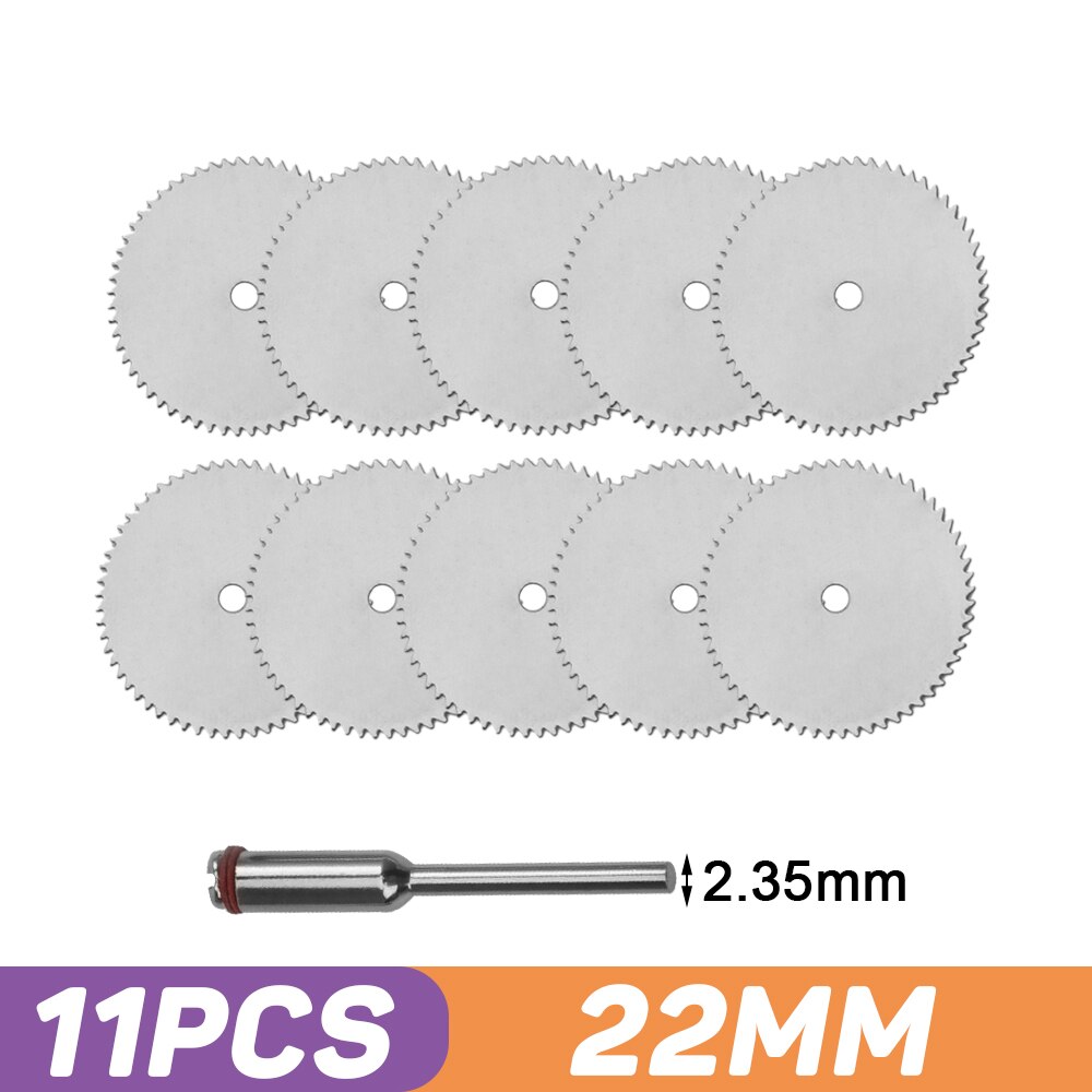 Stainless Steel Slice Metal Mini Circular Saw Blade Set with Mandrel Wood Cutting Disc for Dremel Rotary Tools Wood Cutter Wheel: 11 PCS 22MM Set