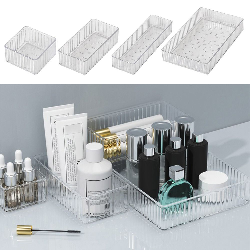 Organisateurs de tiroirs de bureau simples S/M/L/XL, boîte de rangement rectangulaire transparente, conteneur de papeterie en plastique illimité pour le bureau et la maison