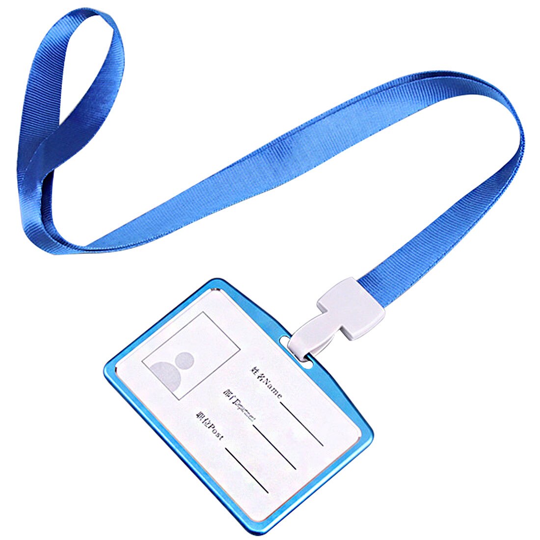 Aluminum Alloy Metal Vertical ID Badge Holder Bank Credit Card Bus Cards Case Cover Holders With Lanyard: horizontal blue