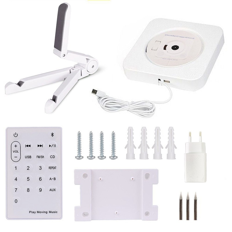 IG-CD Player Wall Mounted Bluetooth FM Radio USB MP3 with Remote Control Built-in HiFi Speaker: US plug