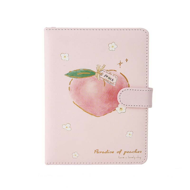 Cute Peach Diary Planner for Girl Student Kawaii Small Fresh Color Page PU Magnetic Agenda Journals Notebooks Stationery: Peach Flower / Large 130x172mm