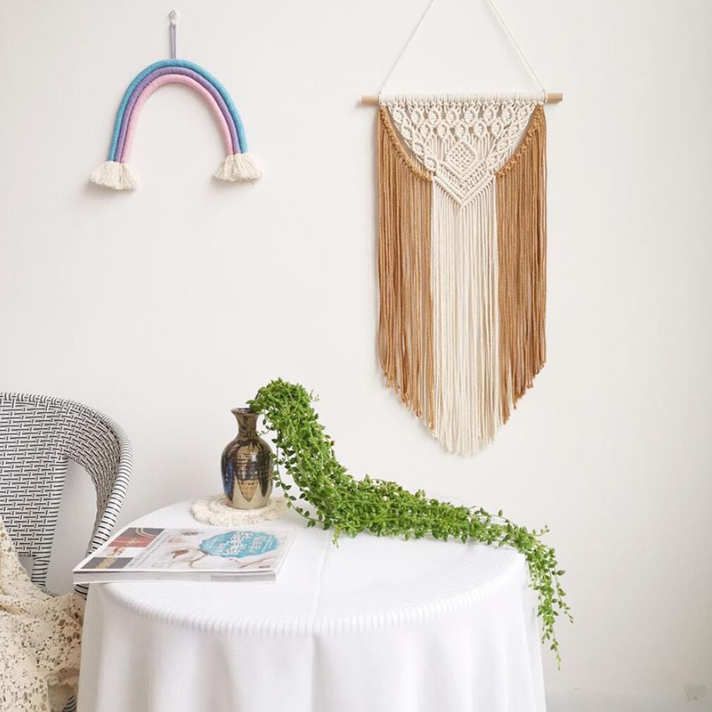 Macrame Woven Wall Hanging Bohemian Color Block Geometric Wall Art Tapestry Decor for Bedroom Living Room