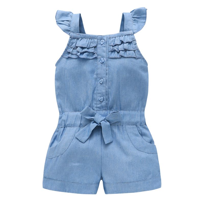 Nueva ropa de verano para niña, mono bonito y dulce, pantalones de tela vaquera lavada, mono, mono de tirantes, pantalones cortos de vaquero: 12 meses