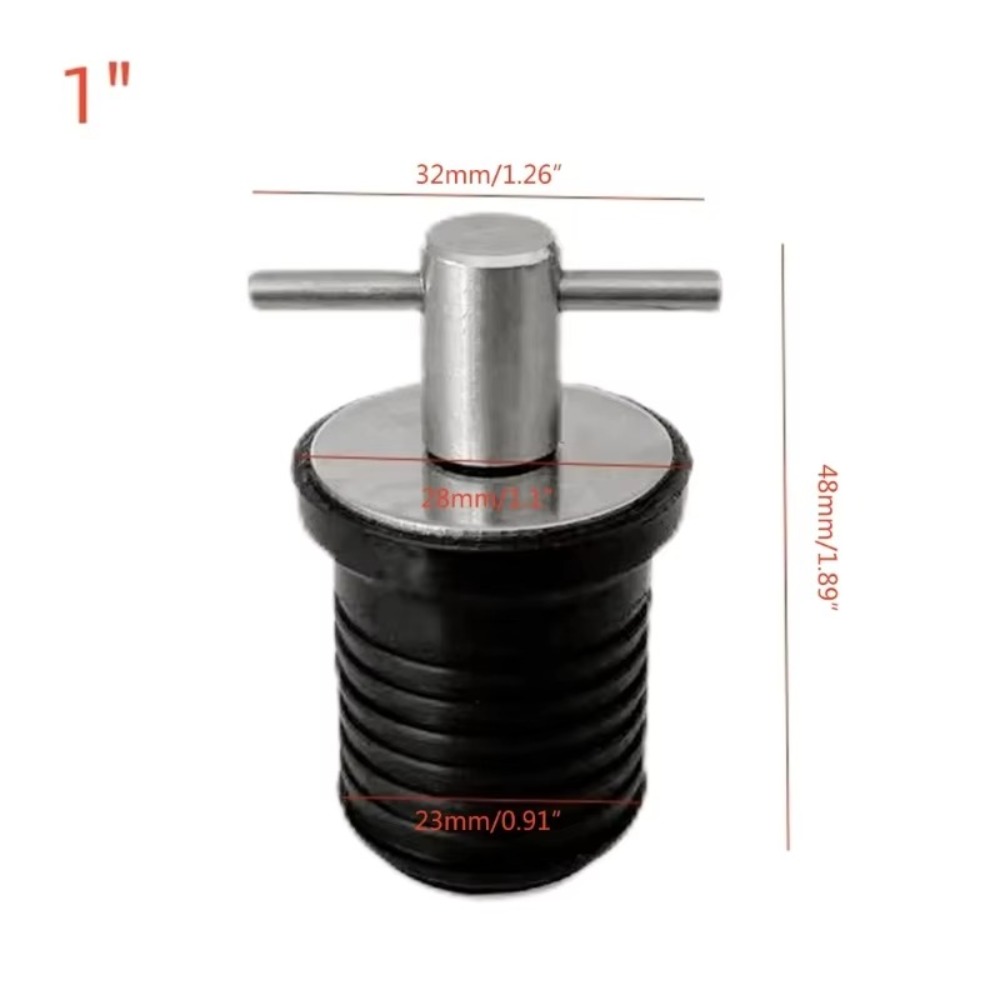 T-Handle Drain Plug 1'' Rubber Stainless Steel Marine Accessories Kayaking Dinghy Yacht Marine Boat