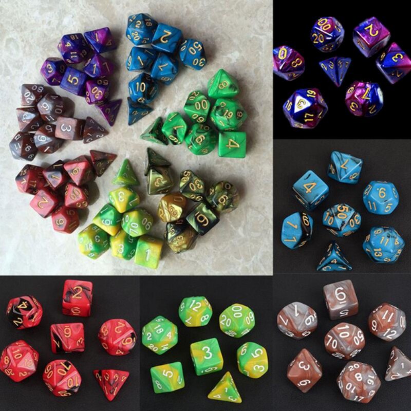 7 stücke Würfel einstellen mit Nebel wirkung d & d d4 d6 d8 d10 d % d12 d20 polyedrisch TRPG spiele Würfel einstellen für Bord Spiel