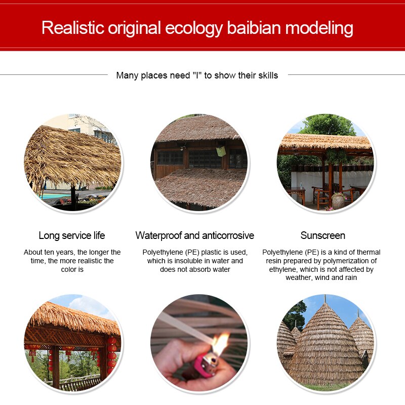 Artifical Plastic Grass Synthetic Thatch Simulation Thatched PE Plastic Thatch for Roof Decoration(19''x 19'')