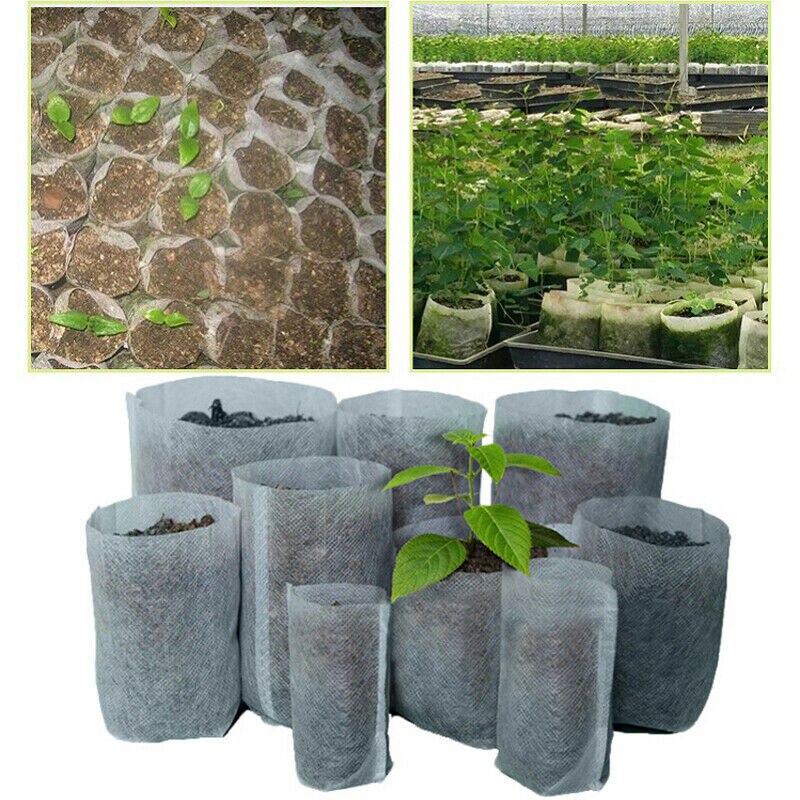 100PCS Biodegradable Non-woven Nursery Bags Plant Grow Seedling Planting Pots Raising Pots Flower Grow Planting Bags Gardens