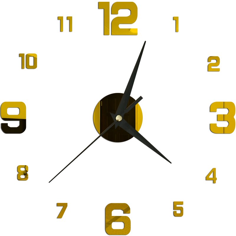 Mini Hause Wanduhr 3D DIY Acryl Spiegel Aufkleber Selbst Klebe Für Home Dekoration Wohnzimmer Quarz Nadel Hängen Uhr: E Gold