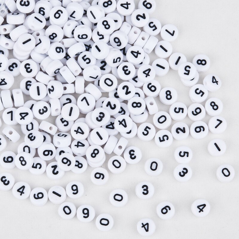 DoreenBeads Acrylic Spacer Beads Round White Number Pattern DIY Making Bracelet Necklace Jewelry About 7mm Dia, 500 PCs