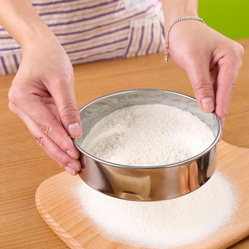 Rustfritt stål rund netting mel sikt sikt sikt super fin te pasta sil verktøy for hjemme kake baking kjøkken tilbehør