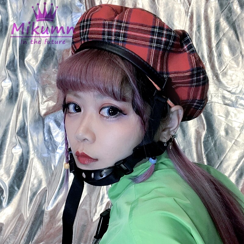 Stijl Gothic Punk Harajuku Verstelbare Gesp Vrouwen Vintage Rode Plaid Baret Hoeden Cool Girl Schilder Hoeden